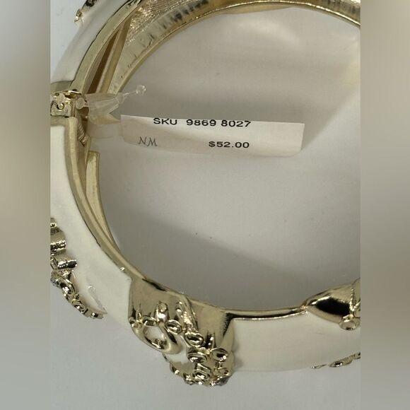 Sequin White and Gold Enamel Hinged Bangle Bracelet - Picture 16 of 16